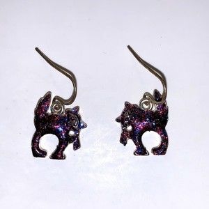 Purple Sparkly Glitter Cat Halloween Earrings